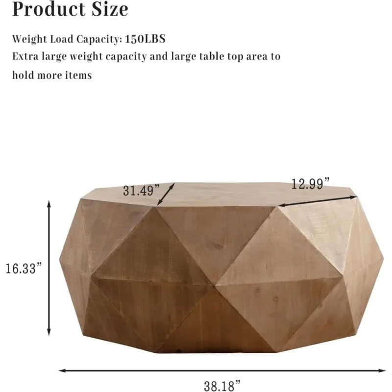 Round Wood Drum Coffee Table with Modern Farmhouse Style 38-inch - Image 2