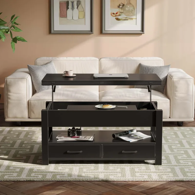 Rectangular Black Lift Top Coffee Table with Storage - 39" Modern Minimalist Design - Image 2