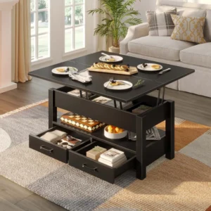 Rectangular Black Lift Top Coffee Table with Storage - 39" Modern Minimalist Design