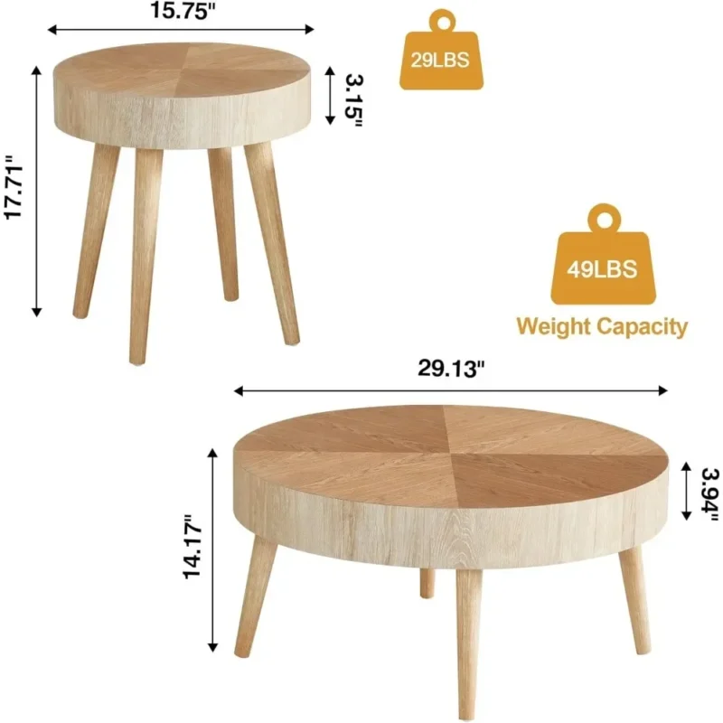 Round Nesting Solid Wood Mid-Century Modern Coffee Table Set of 2 - Image 2