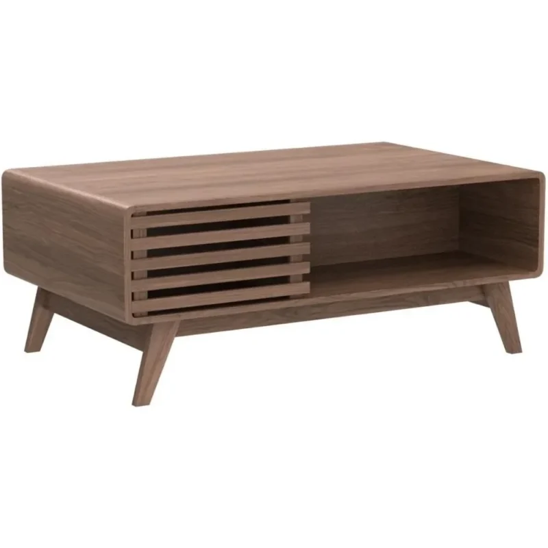 Rectangular Engineered Wood Mid-Century Modern Coffee Table with Storage - Image 4