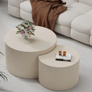Round Nesting Mid-Century Modern Coffee Tables Set with Wave Design