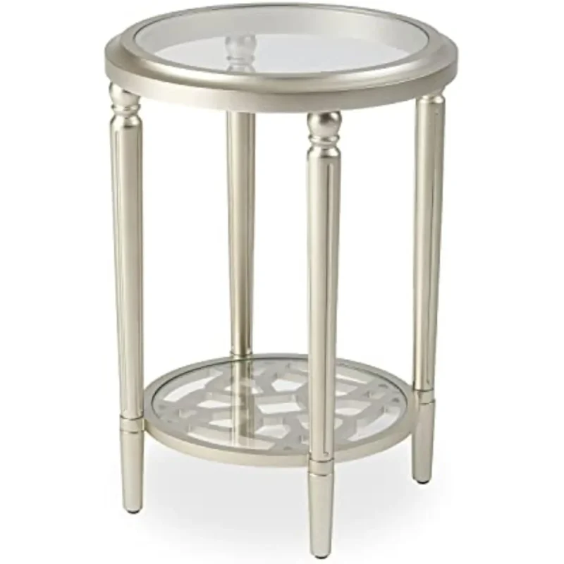 Round Tempered Glass Top Mid-Century Modern Side Table with Wooden Base - Image 6