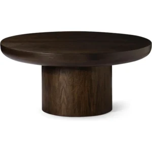 Round Rubber Wood Mid-Century Modern Coffee Table with Pedestal Base