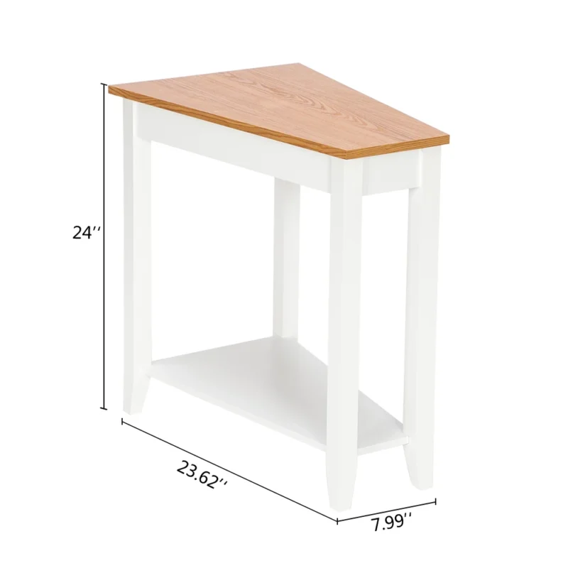 Rectangular White Two-Tier Mid-Century Modern Side Table with Natural Wood Legs - Image 6