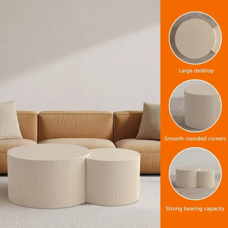 Round Nesting Mid-Century Modern Coffee Tables Set with Wave Design - Image 4