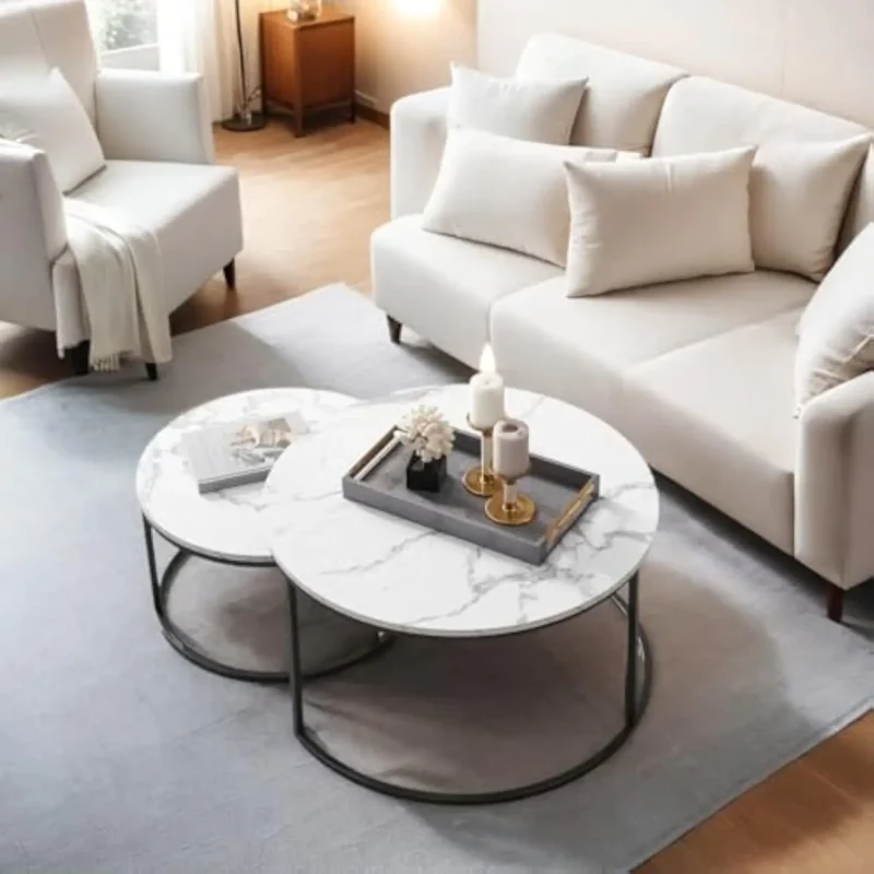 Round Walnut Wood Mid-Century Modern Nesting Coffee Tables Set - Image 6