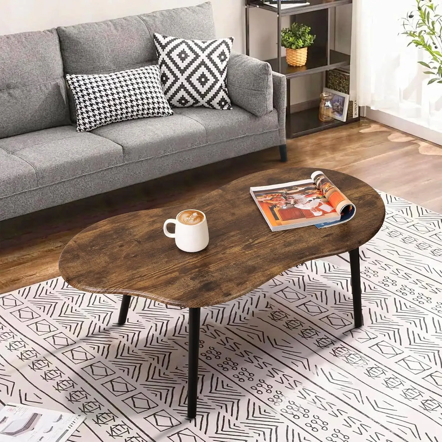 Organic curves and natural wood elements in Scandinavian-inspired coffee table design